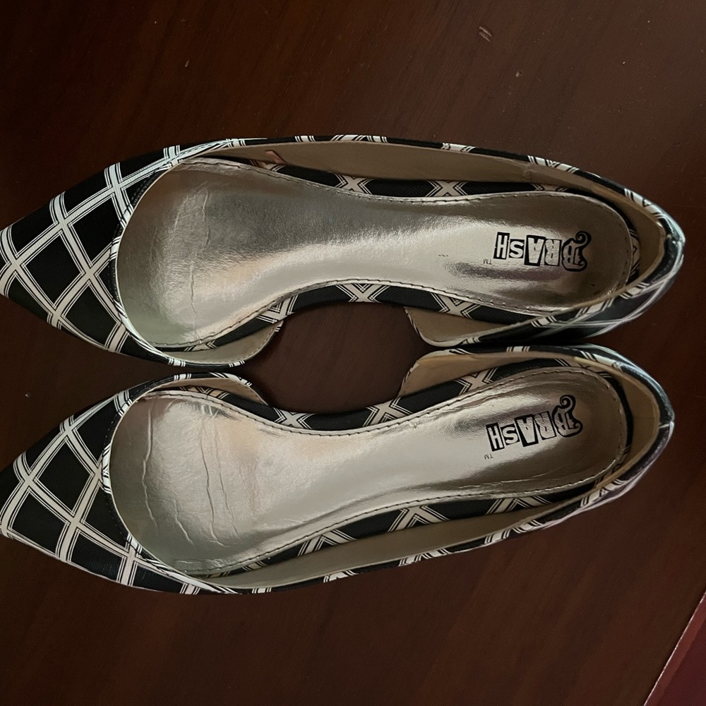Black and White Checkered D'orsay Flats; Never Worn